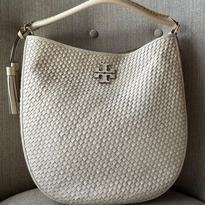 Tory Burch Cream Woven Bucket Hobo